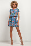 Floral Kimono Dress with Flared Hem and Waist Belt