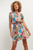 Elegant Floral Kimono Dress with Tied Belt and V-Neck
