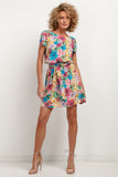 Elegant Floral Kimono Dress with Tied Belt and V-Neck