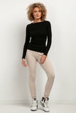 Soft Ribbed Long-Sleeve Fitted Blouse with Boat Neckline
