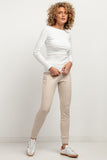 Soft Ribbed Long-Sleeve Fitted Blouse with Boat Neckline