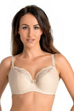 Elegant Beige Semi-Padded Bra with Floral Lace Details
