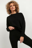 Elegant Soft Knit Sweatshirt with Stand-Up Collar