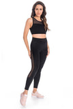 High-Waisted Black Leggings with Mesh Cutout Detail