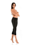 Black Women's 3/4 Leggings with Slits and White Inserts