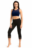 Stylish Black 3/4 Women's Cotton Leggings with Mesh Detail