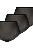 Set of 3 High-Waisted Black See-Through Mesh Panties