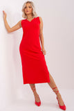 Sleeveless Straight Cut Dress with Heart Neckline & Slits