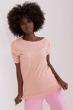 Asymmetrical Neckline Ribbed Short Sleeve Blouse with Pocket