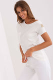 Asymmetrical Neckline Short Sleeve Ribbed Blouse with Pocket