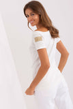 Asymmetrical Neckline Short Sleeve Ribbed Blouse with Pocket