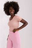 Fitted Ribbed Blouse with Short Sleeves & Snap Fastening