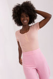 Fitted Ribbed Blouse with Short Sleeves & Snap Fastening