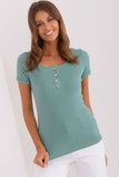 Fitted Ribbed Blouse with Short Sleeves and Snap Front