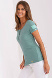 Fitted Ribbed Blouse with Short Sleeves and Snap Front
