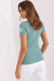 Fitted Ribbed Blouse with Short Sleeves and Snap Front
