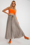 Wide Leg Viscose Pants with Elastic Waistband & Decorative Belt