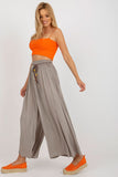 Wide Leg Viscose Pants with Elastic Waistband & Decorative Belt