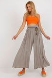 Wide Leg Viscose Pants with Elastic Waistband & Decorative Belt