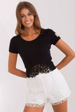 Lace-Trim Ribbed Short Sleeve Blouse