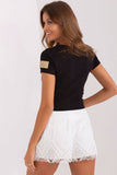 Lace-Trim Ribbed Short Sleeve Blouse