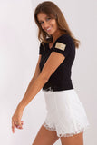 Lace-Trim Ribbed Short Sleeve Blouse