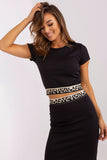 Ribbed Short Sleeve Blouse with Decorative Elastic Band