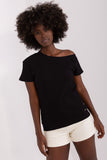 Fitted Short Sleeve Ribbed Blouse with Symmetrical Neckline