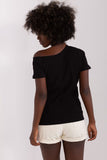 Fitted Short Sleeve Ribbed Blouse with Symmetrical Neckline
