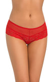 Red Mesh Brazilian Panties with Lace Rose Motif
