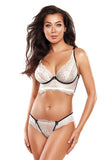 Lacy Cream Thong with Black Piping and Bows