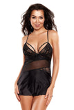 Striking Black Chemise with Embellished Straps & Thong