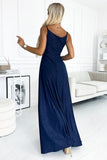 Elegant Glittering Strapless Maxi Dress in Navy Blue