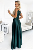 Elegant Green Satin Maxi Gown with Straps and Slit