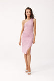 Feminine One-Shoulder Mini Dress with Leg Slit