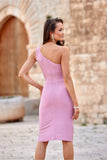 Feminine One-Shoulder Mini Dress with Leg Slit