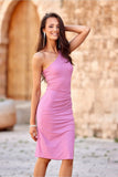 Feminine One-Shoulder Mini Dress with Leg Slit