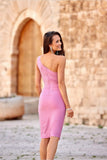 Feminine One-Shoulder Mini Dress with Leg Slit