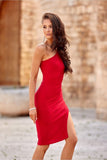 Elegant One-Shoulder Mini Dress with Leg Slit
