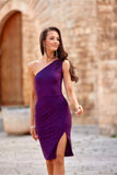 Elegant One-Shoulder Mini Dress with Slit and Shine