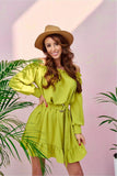 Elegant Spanish Neckline Ruffle Dress with Belt