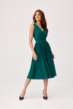 Elegant Midi Dress with Envelope Neckline and Back Zipper