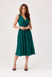 Elegant Midi Dress with Envelope Neckline and Back Zipper
