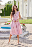 Elegant Midi Dress with Envelope Neckline and Tapered Waist