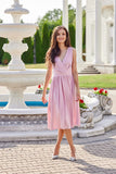 Elegant Midi Dress with Envelope Neckline and Tapered Waist