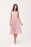 Elegant Midi Dress with Envelope Neckline and Tapered Waist
