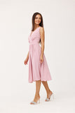 Elegant Midi Dress with Envelope Neckline and Tapered Waist
