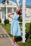 Elegant Midi Dress with Envelope Neckline and Back Exposure