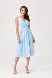 Elegant Midi Dress with Envelope Neckline and Back Exposure