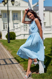 Elegant Midi Dress with Envelope Neckline and Back Exposure